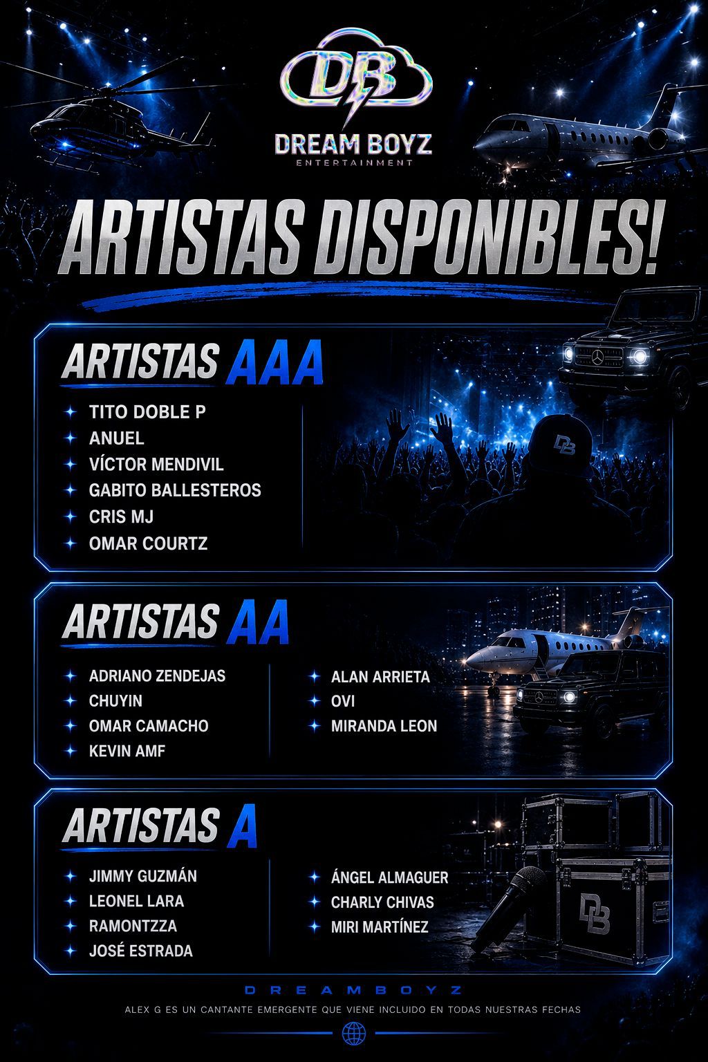 Cartel oficial de artistas disponibles de Dream Boyz Entertainment